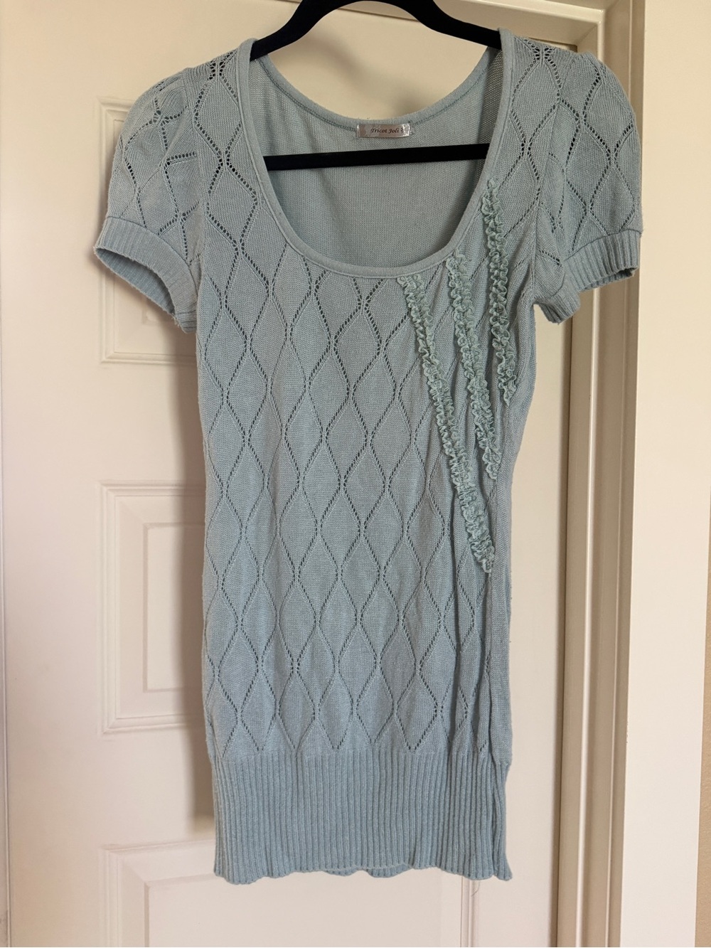 Light Blue Scoop Neck Short Sleeve Knit Sweater